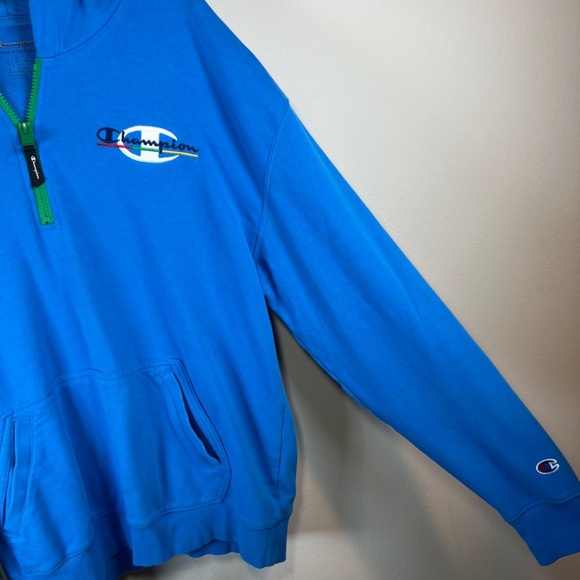 Champion Men's Quarter Zip Hoodie Sweatshirt Blue Pockets Embroidered Logo Large - Picture 6 of 14